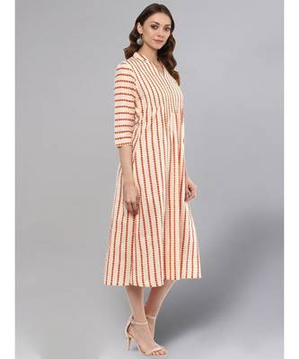 Cream Striped A-line Kurta 5