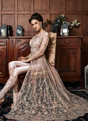 Beige Net Anarkali Salwar Kameez 3