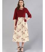 Maroon & Beige Pleated Dress