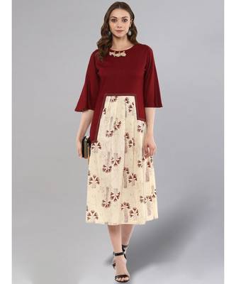 Maroon & Beige Pleated Dress 2