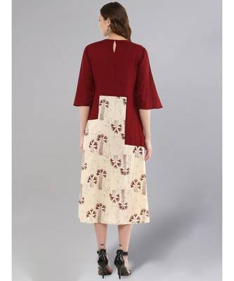 Maroon & Beige Pleated Dress 3