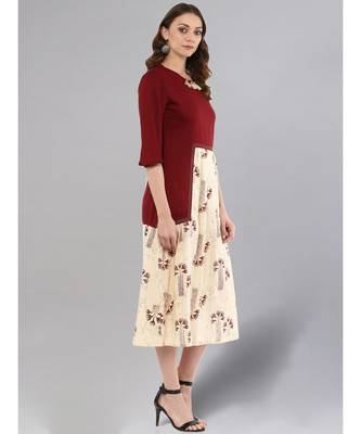 Maroon & Beige Pleated Dress 5