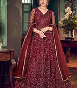Maroon Net Anarkali Salwar Kameez