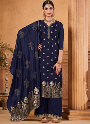 Royal Blue Jacquard Pakistani Salwar Kameez 1