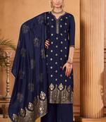 Royal Blue Jacquard Pakistani Salwar Kameez