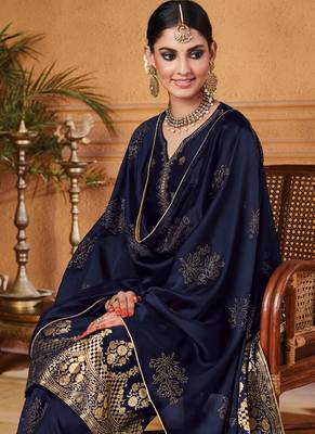 Royal Blue Jacquard Pakistani Salwar Kameez 2