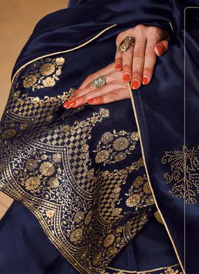 Royal Blue Jacquard Pakistani Salwar Kameez 3