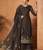 Brown Jacquard Pakistani Salwar Kameez