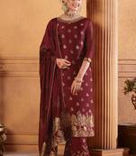 Maroon Jacquard Pakistani Salwar Kameez