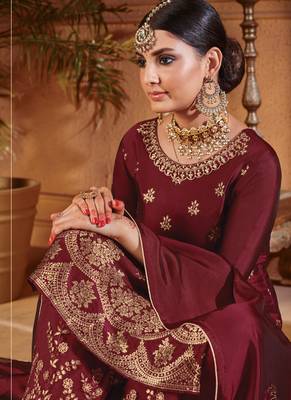 Maroon Jacquard Pakistani Salwar Kameez 3