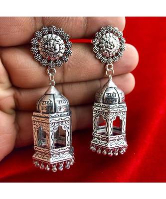 Beautiful Oxodized Earrings with Carved Mantras. 1