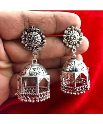 Beautiful Oxodized Earrings with Carved Mantras. 1