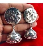 Beautiful Oxodized Earrings with Carved Mantras.
