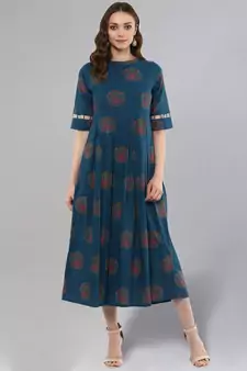 Blue Box Pleated Kurta