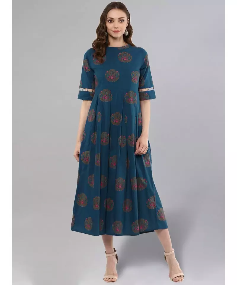 Blue Box Pleated Kurta