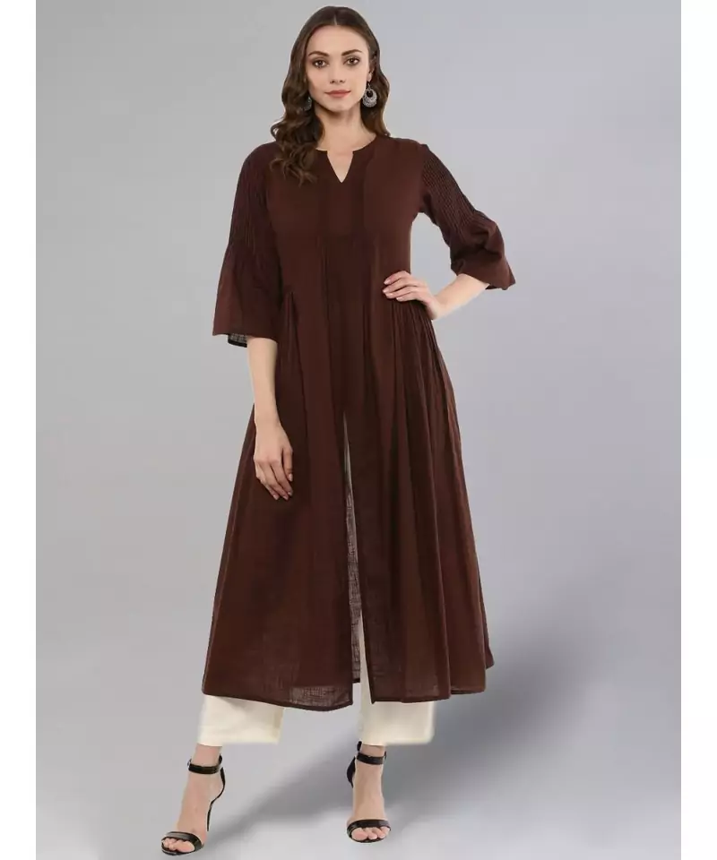 Coffe Flared Kurta With Front Slit