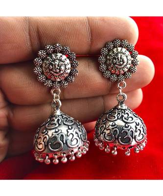 Beautiful Oxodized Earrings with Carved Mantras. 1