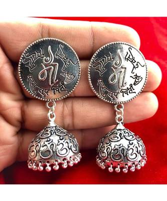 Beautiful Oxodized Earrings with Carved Mantras. 1