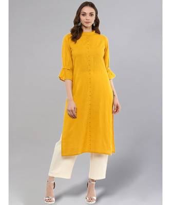 Mustard Solid Straight Kurta 1