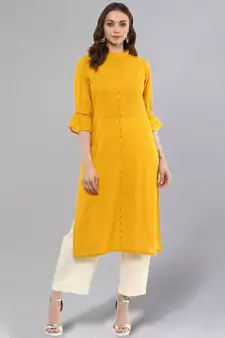 Mustard Solid Straight Kurta