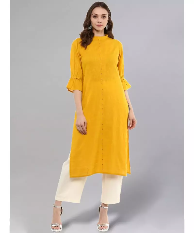 Mustard Solid Straight Kurta