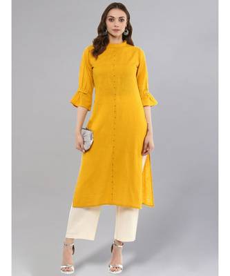 Mustard Solid Straight Kurta 2