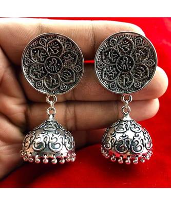 Beautiful Oxodized Earrings with Carved Mantras. 1