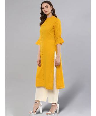 Mustard Solid Straight Kurta 4