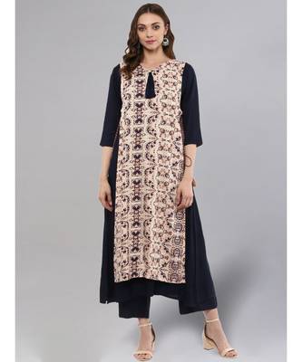 Navy Blue Printed Panelled Kurta 1