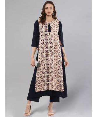 Navy Blue Printed Panelled Kurta 2
