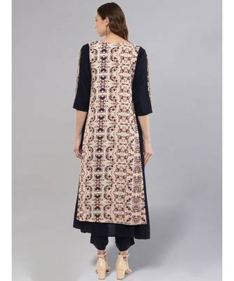 Navy Blue Printed Panelled Kurta 3