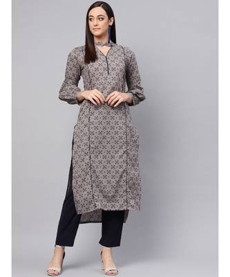 Grey Printed Straight Kurta 1