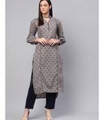 Grey Printed Straight Kurta
