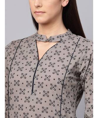 Grey Printed Straight Kurta 2