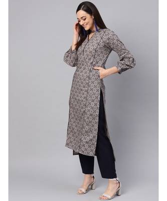 Grey Printed Straight Kurta 3