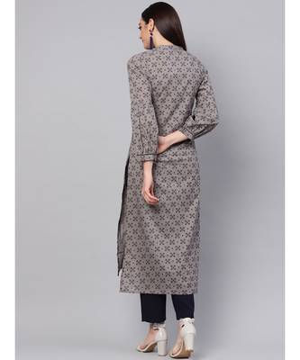 Grey Printed Straight Kurta 4