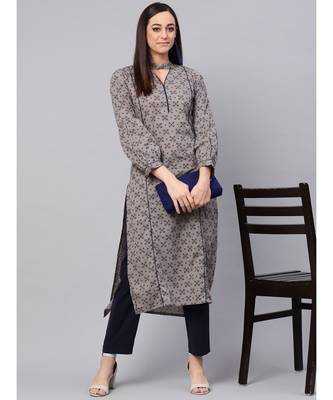 Grey Printed Straight Kurta 5