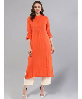 Orange Solid Straight Kurta 1