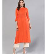Orange Solid Straight Kurta