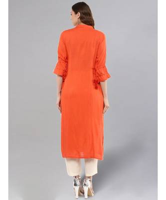Orange Solid Straight Kurta 3