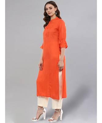 Orange Solid Straight Kurta 4