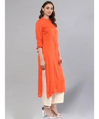 Orange Solid Straight Kurta 5