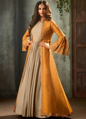 Mustard Net Pakistani Salwar Kameez 1