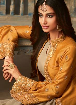 Mustard Net Pakistani Salwar Kameez 3