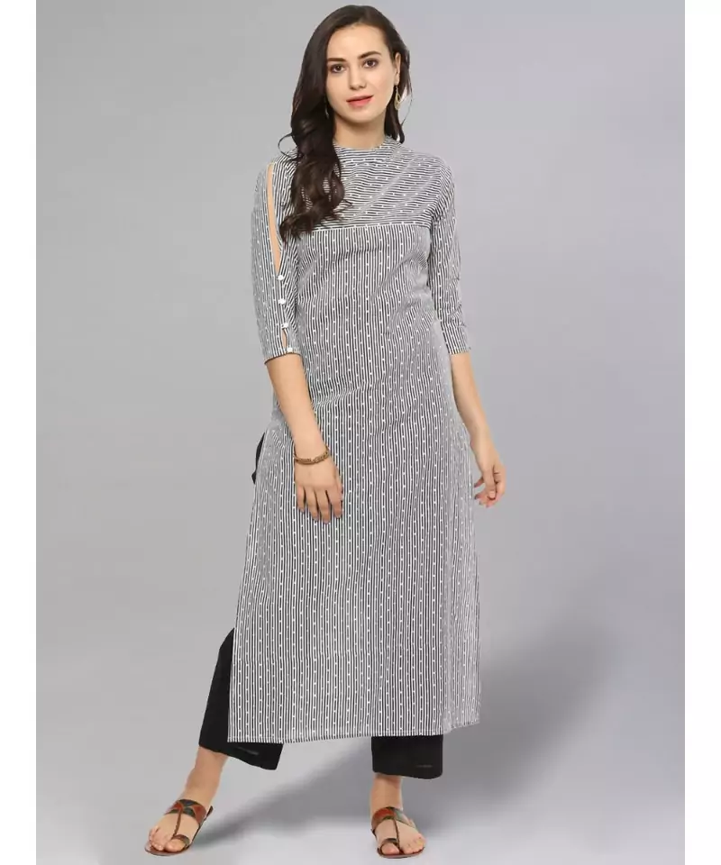 Dotted Striped Black & White Straight Kurta