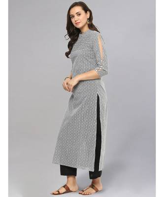 Dotted Striped Black & White Straight Kurta 4