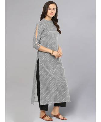 Dotted Striped Black & White Straight Kurta 5