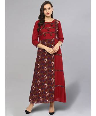 Printed Maroon Patched Kurta 1