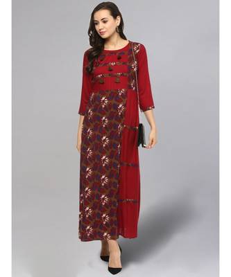 Printed Maroon Patched Kurta 2