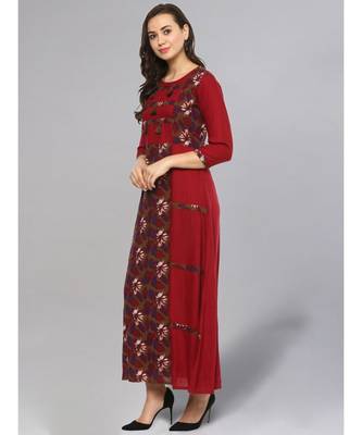 Printed Maroon Patched Kurta 4